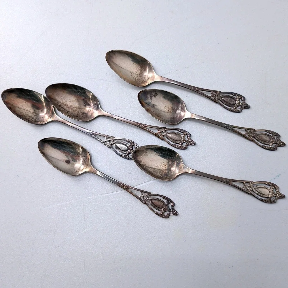 Monticello Lunt Sterling Silver 5 O'clock Spoons Set of 6 Art Nouveau No Mono
